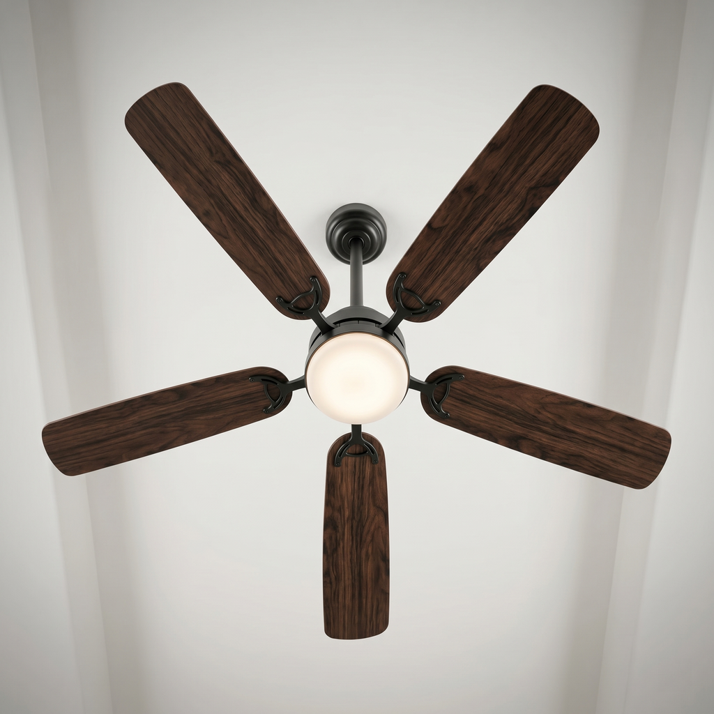 Ventilateur plafond silencieux 5 pales noyer noir LED | Darvo