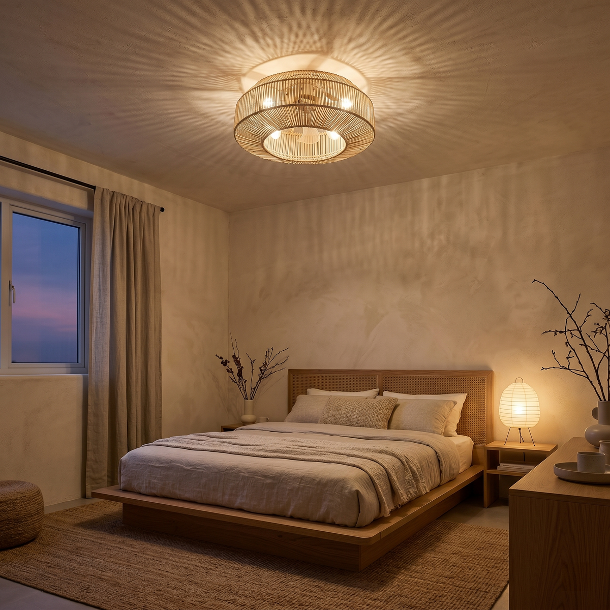 Ventilateur plafond silencieux bambou tressé | Kaya
