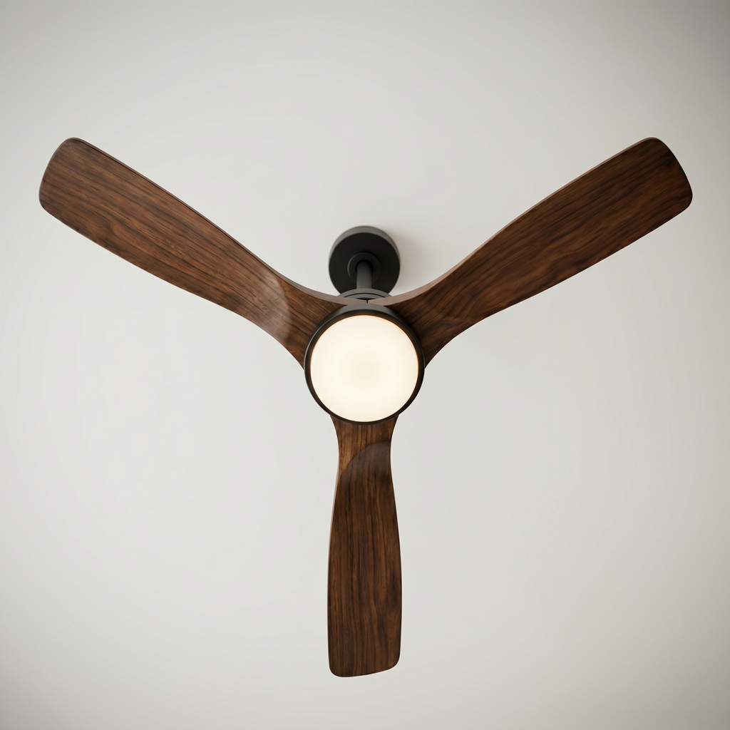 Ventilateur plafond silencieux 3 pales noyer noir LED | Kelvo