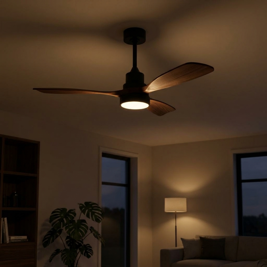 Ventilateur plafond silencieux pales bois noyer LED | Lyko