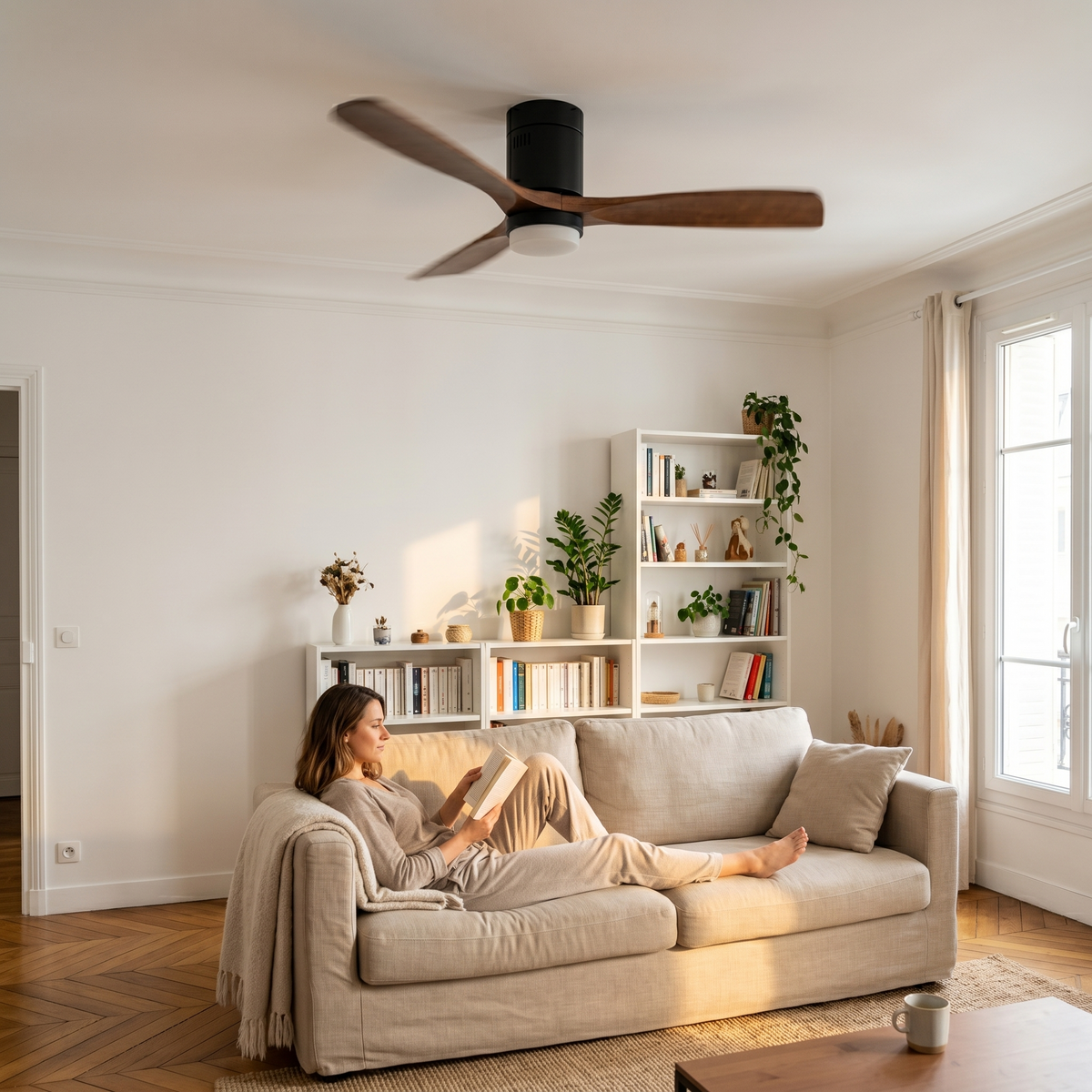 Ventilateur plafond silencieux pales bois noir | Nokta