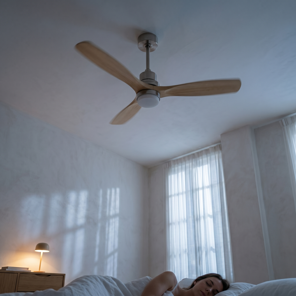 Ventilateur plafond silencieux 3 pales bois naturel nickel LED | Solve