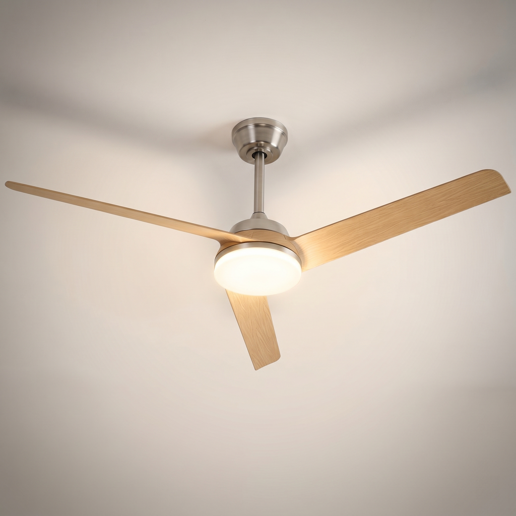 Ventilateur plafond silencieux pales bois nickel | Triva